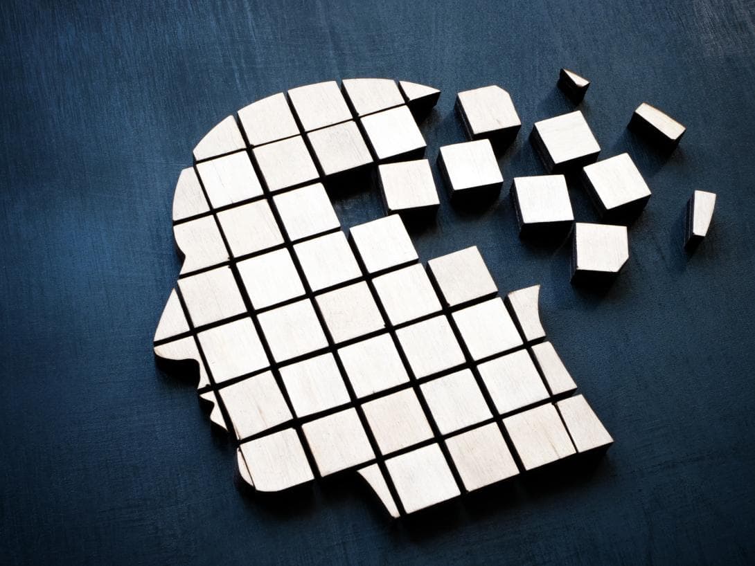 Image of a head as part of a dissassembled puzzle.