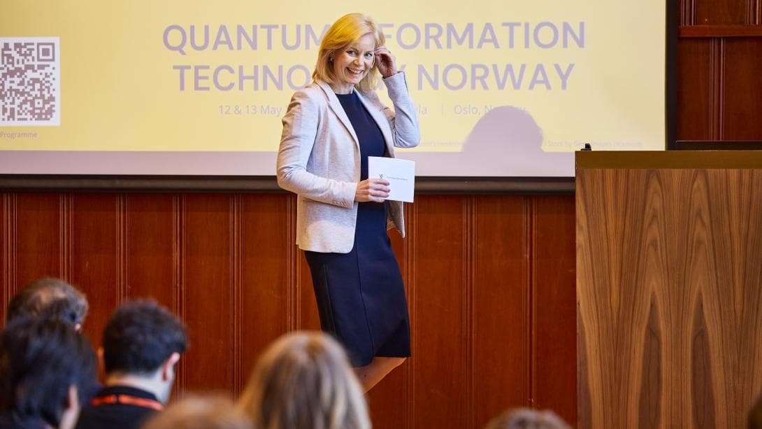 Sigrun G. Aasland, Minister of Research and Higher Education, unveiled the forthcoming Norwegian quantum strategy process targeted for 2026. Photo credit: Bård Gudim